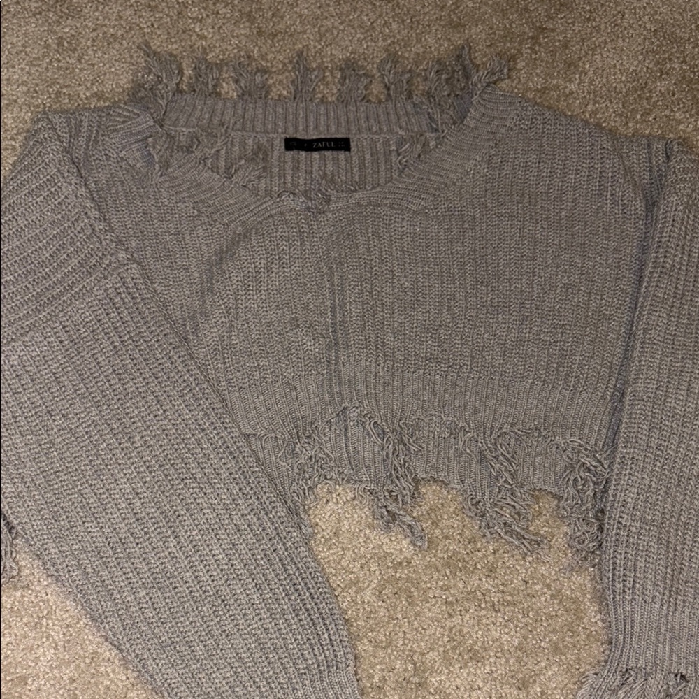 Gray Distressed Knit Sweater